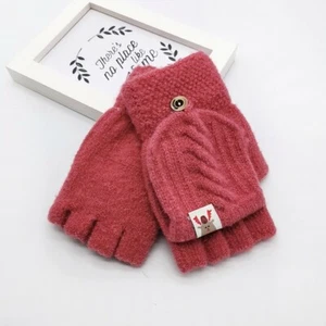 Convertible Fingerless Gloves Glove Mitt Flip Mittens Children Kids Winter Warm - Picture 1 of 22
