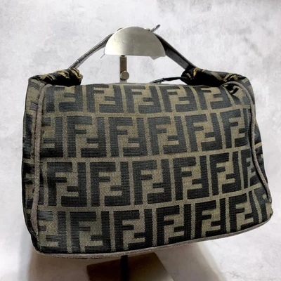 FENDI Bag Zucca FF Vanity Pouch Purse Hand Canvas Brown Used Authentic - Image 1 of 4