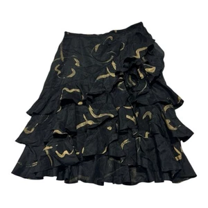 Ralph Lauren Skirt Womens Size 6 Black Gold Floral Silk Midi Ruffle A Line VNUC - Picture 1 of 12