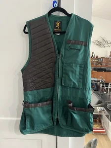 BROWNING Leather Trimmed Shooting Vest Trap Skeet Hunting VTG Vintage MADE USA M - Picture 1 of 8