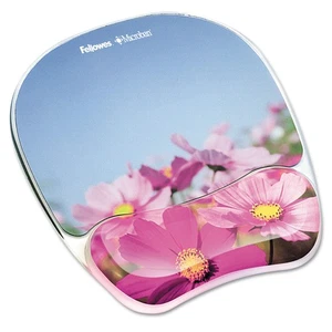 Fellowes® Gel Mouse Pad w/Wrist Rest, Photo, 9 1/4 x 7 1/3, Pink Flowers - Picture 1 of 5