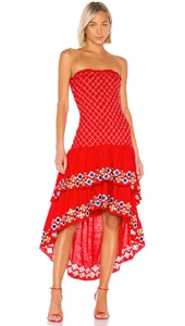 Vestido Alexis Mujer Talla S Rojo REVADA Sin Tirantes Fruncido Midi Maxi Fiesta Evento - Imagen 1 de 12