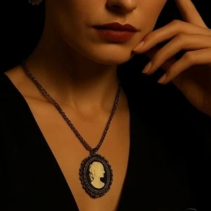 TRISTAN Vintage 1980s Antique Gold Cameo Pendant Necklace – Victorian Revival - Picture 1 of 11