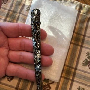 Vintage Gold  Metal Hair Clip Crystal Blue  Rhinestones! - Picture 1 of 8