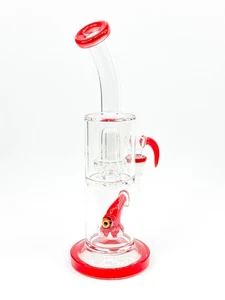 12” Double Percolator Glass Bong – Red Thick Water Pipe Hookah w/ 14mm Bowl - Picture 1 of 10