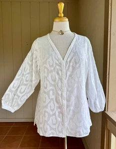 Camicia blusa 44 Ch 41" Anne Fontaine France cotone bianco con bottoni manica lunga - Foto 1 di 12