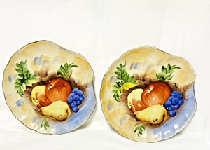 1935 handbemalte Mittagessen Teller 2er Set Jakobsmuschel Muschel Obst Vintage 7 3/4 Zoll - Bild 1 von 9