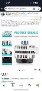 Alternator for Chevy GMC Pickups, Tahoe, Yukon, Cadillac Escalade 5.3L 6.0L 8.1L - Picture 1 of 4