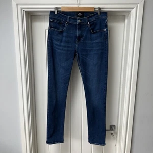 7 For All Mankind Jeans Men's W32 Blue Denim Slimmy Tapered Cotton Blend Stretch - Picture 1 of 15