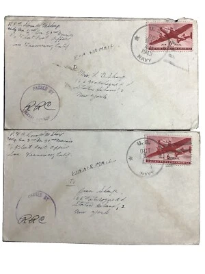 1943 WW2 Cover (lot 2) 6 Cent Airmail San Fran To NY Navy clearance Censor Stamp - Image 1 of 4