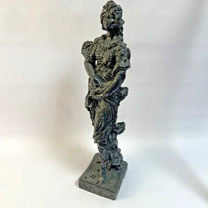 Girl with Flowers Resin Garden Statue Black Decor 18" 17th Century Reproduction - Picture 1 of 11