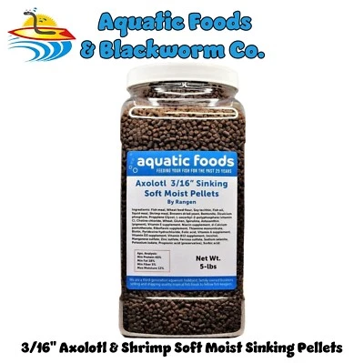 RANGEN SOFT PELLETS Axolotl 3/16" Soft Moist Sinking Pellets for Axolotls, Snails Rangen 5-lb Jar