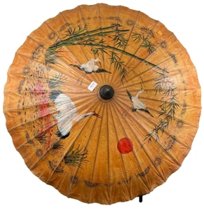 Handmade Vintage Japanese Parasol, Bamboo Frame, Cranes - Picture 1 of 11