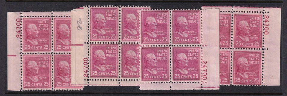 1938 PREXY William McKinley Sc 829 MNH 25c matched plate blocks (HD - Image 1 of 1