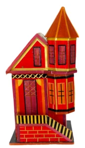 Vintage Rare Bamboo Straw Marquetry Victorian House 5" Tall Trinket/Jewelry Box - Picture 1 of 9