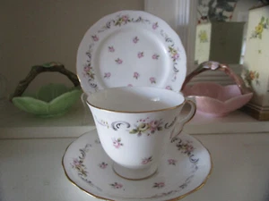 PRETTY QUEEN ANNE PINK ROSEBUDS FINE BONE CHINA TRIO - Picture 1 of 11