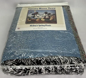 Walt Disney World Woven Throw Mickey & Minnie Mickey's Spring Picnic Made in USA - Picture 1 of 9