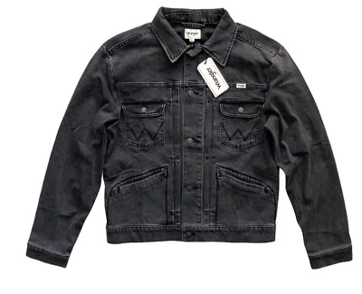 Chaqueta vaquera Wrangler nueva con etiquetas para hombre lavada negra gris plisada Trucker WBPJKEM pequeña Foto 1 de 4