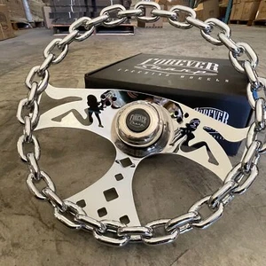 11" Polished Chain Steering Wheel Mudflap Girls Chrome Horn -3 Hole - Picture 1 of 5