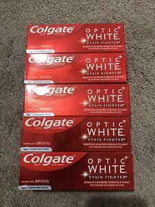 5 Colgate Optic White Stain Fighter Toothpaste Clean Mint Paste, 4.2 oz 03/2022