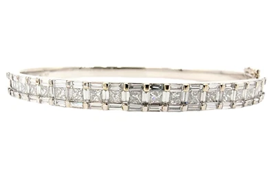 Brazalete Brazalete Bisagras Ovalado Baguette y Diamantes Corte Princesa Oro Blanco 18K Foto 1 de 4