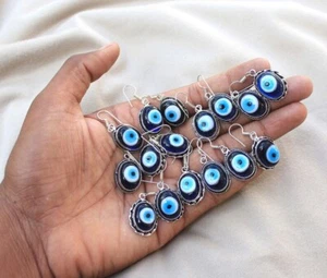 Pendiente de cristal del mal de ojo, pendiente superpuesto de plata 925, pendientes vintage hechos a mano ~ - Imagen 1 de 5