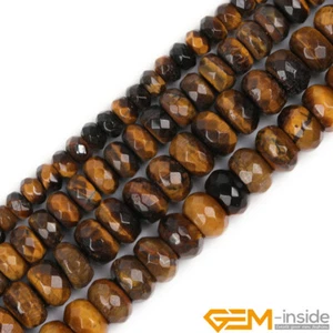 Natural Tiger's Eye Stone Faceted Rondelle Spacer Beads For Jewelry Making 15"YB - Picture 1 of 54