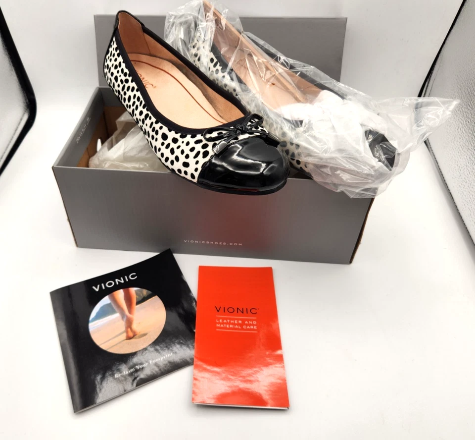 Vionic Women's Spark Minna Spot Flats Slip On Black White Casual Comfort