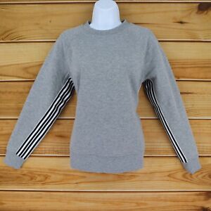 Avia Pullover Sweatshirt Womens Size S Gray Heathered Sleeve Stripes Soft Fleece