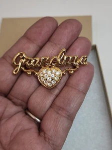 Broche Vintage Abuela Estrás Corazón Tono Dorado Prendedor 2" - Imagen 1 de 7