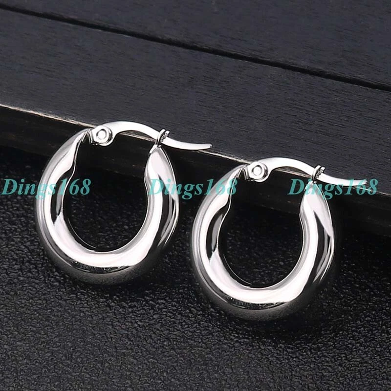 Designer Inspired Real 18K White Gold Filled 1" Medium Solid Hoop Earrings N141W - Изображение 1 из 1