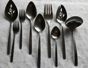 CAPISTRANO 7 serving + 2 salad Oneidacraft Oneida Ladle Pie Spoons Fork pierced - Picture 1 of 4