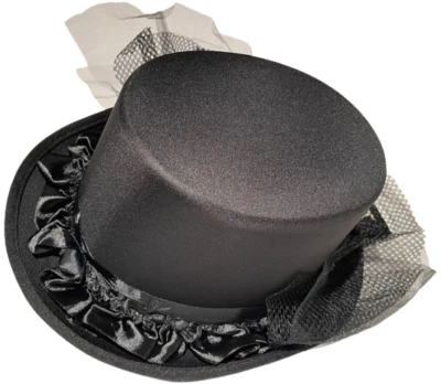 SOMBRERO VICTORIANO NEGRO Volantes Adulto Gótico Formal Satén Disfraz Funeral Vampiro  Foto 1 de 4