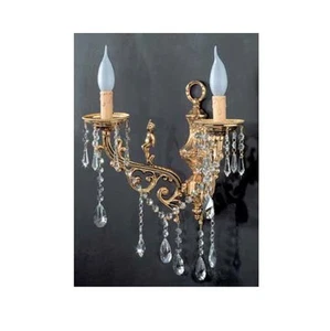 APPLIQUE 2 LUCI OTTONE E CRISTALLI SWAROVSKI LAMPADA DA PARETE ARREDO CASA - Picture 1 of 1