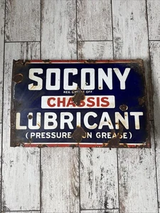 Vintage SOCONY Standard Oil Chassis Schmiermittel Porzellanschild - Bild 1 von 2
