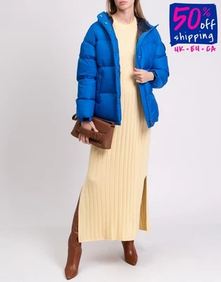 RRP €389 CIESSE PIUMINI Down Puffer Jacket IT42 US6 UK10 M Blue Full Zip Hooded - Image 1 of 4