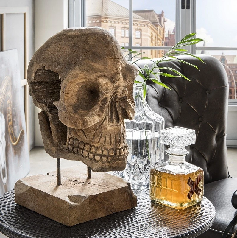Veronese Design Horn-Tier-Totenkopf Wandskulptur – 35,6 Cm Lang, Aus Kunstharz, Handbemalt