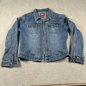 Guess Jeans Denim Jacket Button Front Blue Chest Pockets Collared Women's Large - Picture 1 of 10