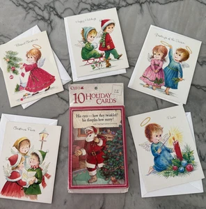 Vintage 5 nicht benutzte Weihnachtskarten mit Umschlägen + eine Packung mit 10 nie geöffnet - Bild 1 von 21