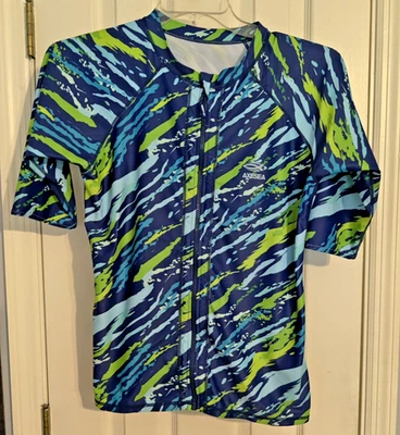 AXESEA Womens Rash Guard UPF 50+ Top Size 14 Dk Blue Green Lt Blue  Full Zip - Image 1 of 4