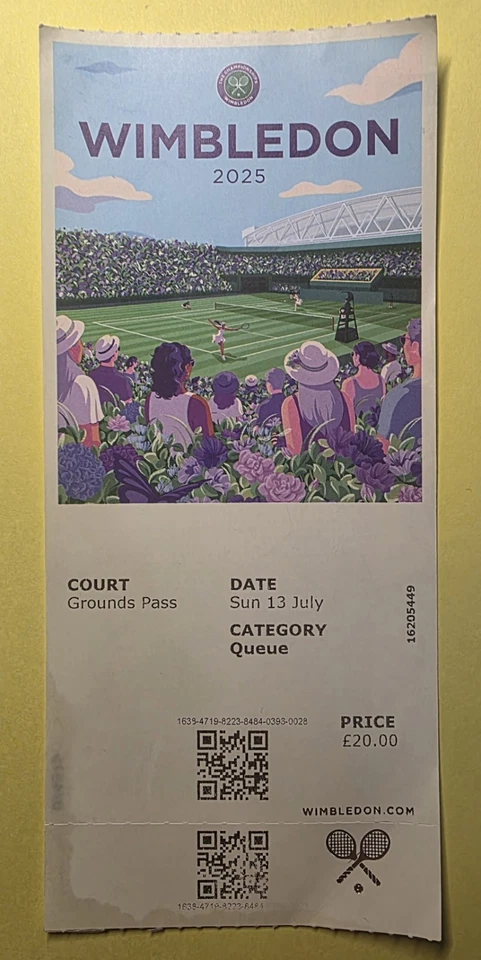 Boleto de pase individual de Wimbledon Final Grounds 2025 para hombre Foto 1 de 1