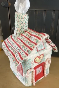 Vintage Tissue Box Cover Christmas Gingerbread House Handmade Chimney Access - Picture 1 of 16