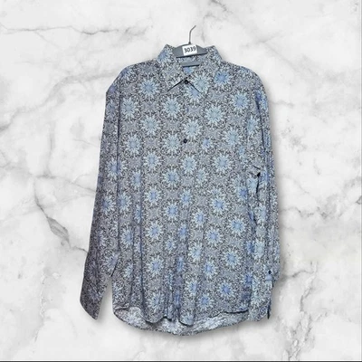 Camisa Alan River Floral Cachemira Medallón Bolsillo Abotonado Para Hombres Mediana Azul MY Foto 1 de 4