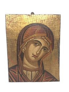 Icono cristiano de la Virgen pintado a mano sobre madera dorada - Imagen 1 de 19