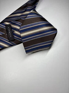 Corbata a Rayas Canali Para Hombre 100% Seda Marrón 60” X 3.5” Hecha en Italia - Imagen 1 de 6
