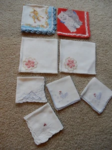 VINTAGE MIXED LOT OF 8 LADIES HANKIES VARIOUS SIZE COLORS - Picture 1 of 16