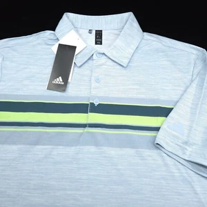 ADIDAS GOLF POLO SHIRT -M- BLUE WHITE NEON GREEN POLY STRETCH TENNIS PERFORMANCE - Picture 1 of 8
