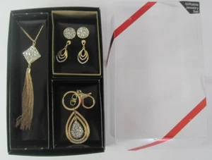 Geschenkbares Schmuckset 2 Paar Ohrringe Halskette Schlüsselanhänger Strass - Bild 1 von 4