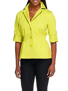 JOAN RIVERS Size L Signature Jacket with 3/4 Tab Sleeves LIME GREEN - Picture 1 of 5