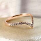 Moissanite V Shape Half Wedding Band Engagement Ring In Solid 14k Yellow Gold